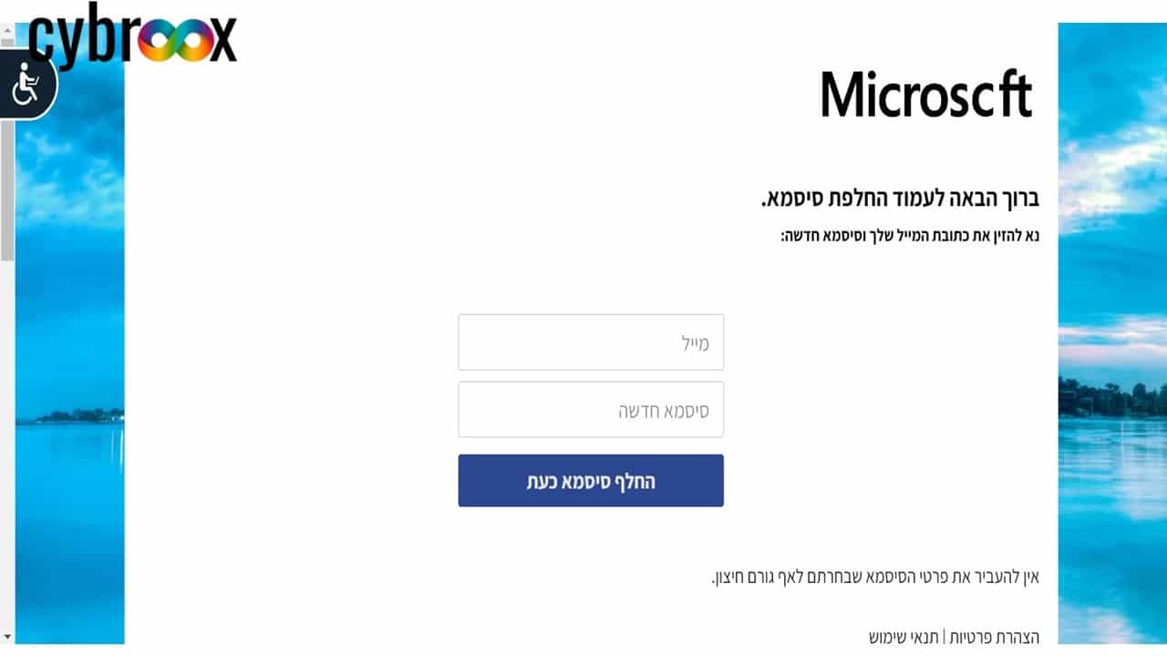 דוגמה לקמפיין פישינג — עמוד התחברות מזויף
